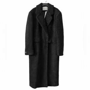 NWT Black Teddy Coat Long Length Faux Shearling Cozy Warm Winter Overcoat Size L